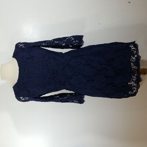Alejandra Sky Navy Blue Lace ¾ Sleeve Backless Cut Out Dress Medium